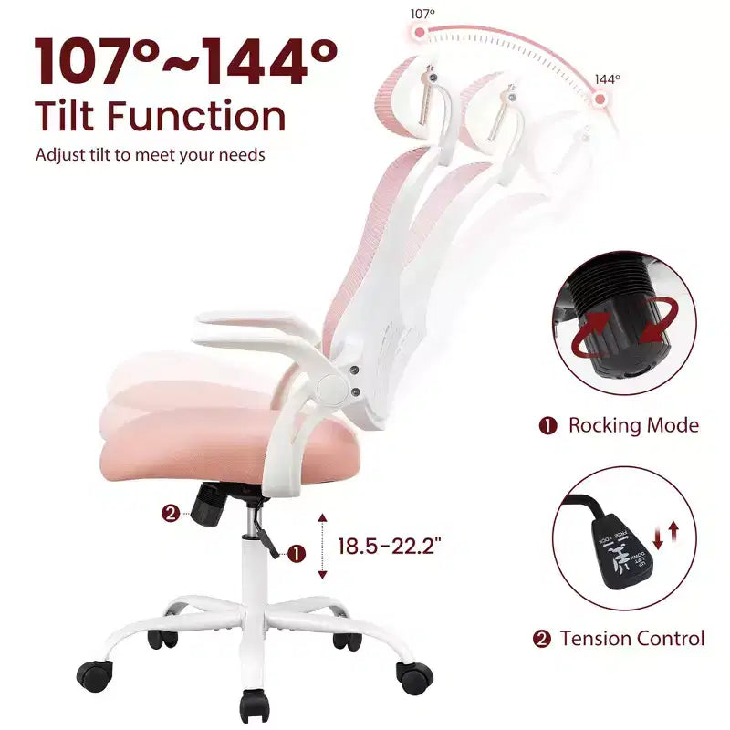 Sedia da Ufficio Ergonomica con Schienale Alto in Rete con Poggiatesta Regolabile e Braccioli Ribaltabili