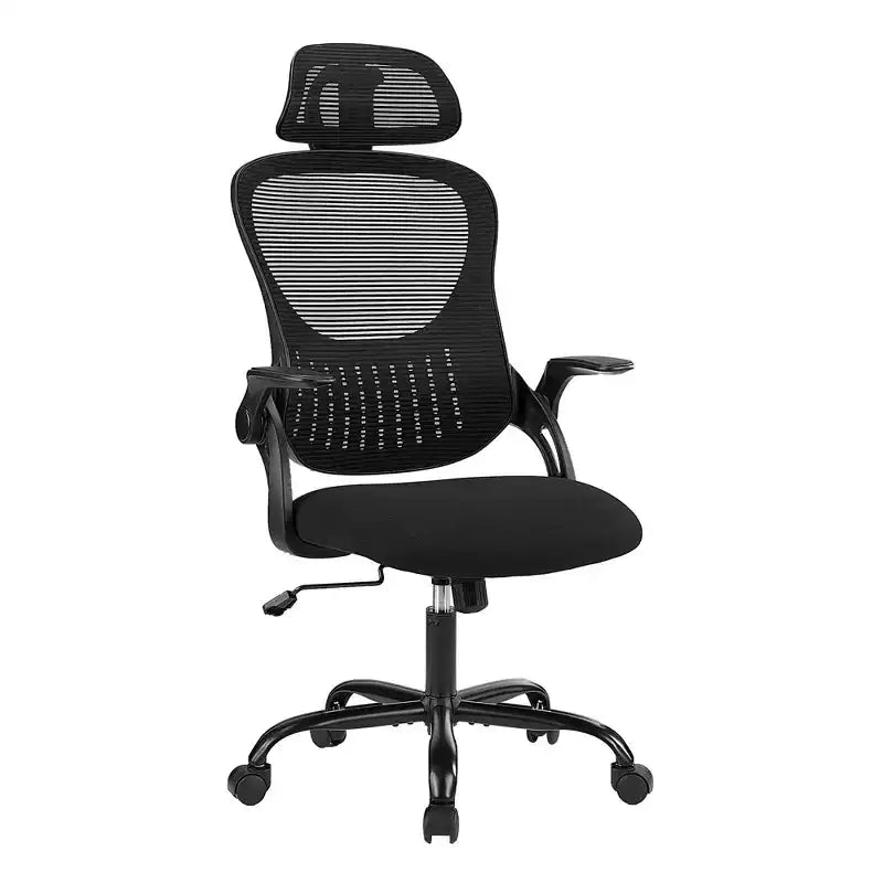 Sedia da Ufficio Ergonomica con Schienale Alto in Rete con Poggiatesta Regolabile e Braccioli Ribaltabili