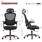 Sedia da Ufficio Ergonomica con Schienale Alto in Rete con Poggiatesta Regolabile e Braccioli Ribaltabili