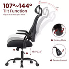 Sedia da Ufficio Ergonomica con Schienale Alto in Rete con Poggiatesta Regolabile e Braccioli Ribaltabili