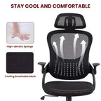 Sedia da Ufficio Ergonomica con Schienale Alto in Rete con Poggiatesta Regolabile e Braccioli Ribaltabili