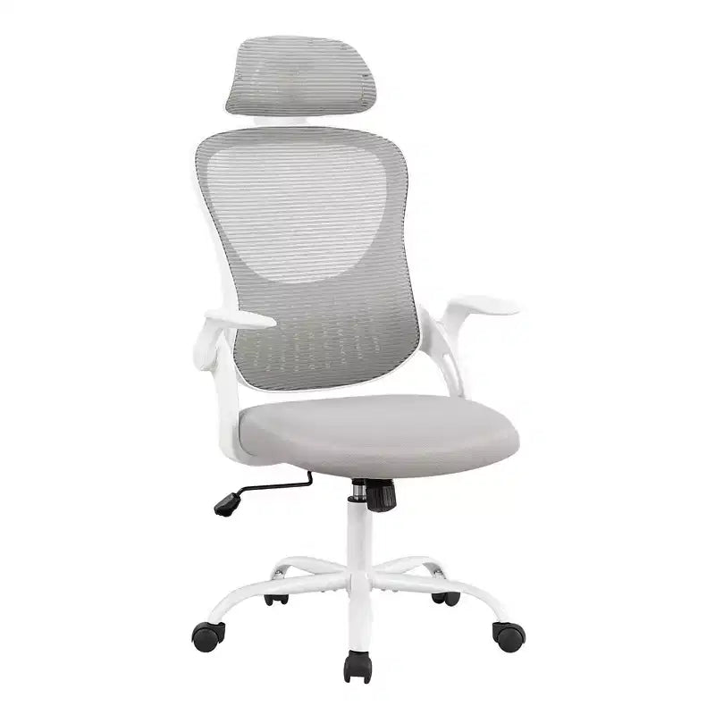 Sedia da Ufficio Ergonomica con Schienale Alto in Rete con Poggiatesta Regolabile e Braccioli Ribaltabili