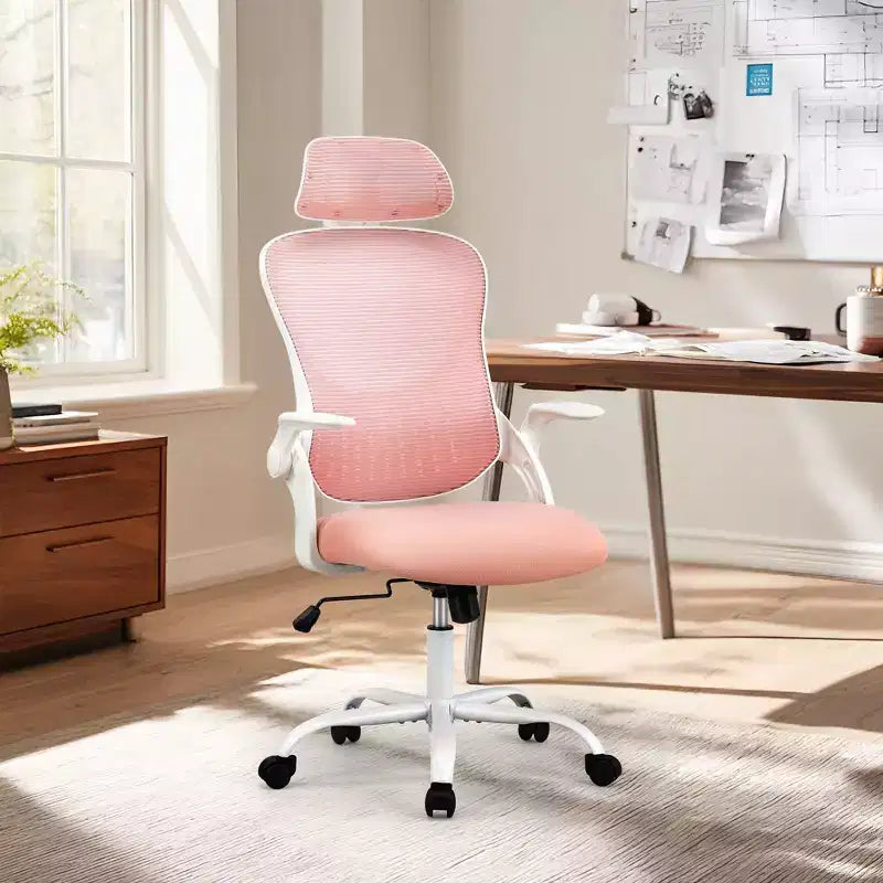 Sedia da Ufficio Ergonomica con Schienale Alto in Rete con Poggiatesta Regolabile e Braccioli Ribaltabili