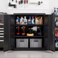 Armadio Metallico, Armadio da Garage in Acciaio da 106 cm con 2 Ripiani Regolabili, 2 Ante Magnetiche e 2 Chiavi, Armadio Porta Utensili a 3 Livelli con Serratura, Nero