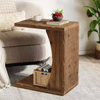 Tavolino a C con ripiano contenitore – Legno massello, Marrone Rustico