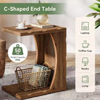 Tavolino a C con ripiano contenitore – Legno massello, Marrone Rustico