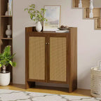 Scarpiera alta 108 cm con ante in rattan – Mobiletto a 6 ripiani regolabili, Noce