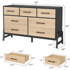 Comò a 7 cassetti con base aperta e piano, legno MDF, 132 cm L x 41 cm P x 81 cm H