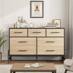 Comò a 7 cassetti con base aperta e piano, legno MDF, 132 cm L x 41 cm P x 81 cm H