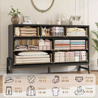 Comò a 7 cassetti con base aperta e piano, legno MDF, 132 cm L x 41 cm P x 81 cm H