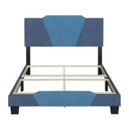 Letto a piattaforma in lino di dimensioni standard con testiera a forma di diamante – Blu