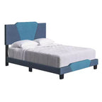 Letto a piattaforma in lino di dimensioni standard con testiera a forma di diamante – Blu