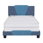 Letto a piattaforma in lino di dimensioni standard con testiera a forma di diamante – Blu