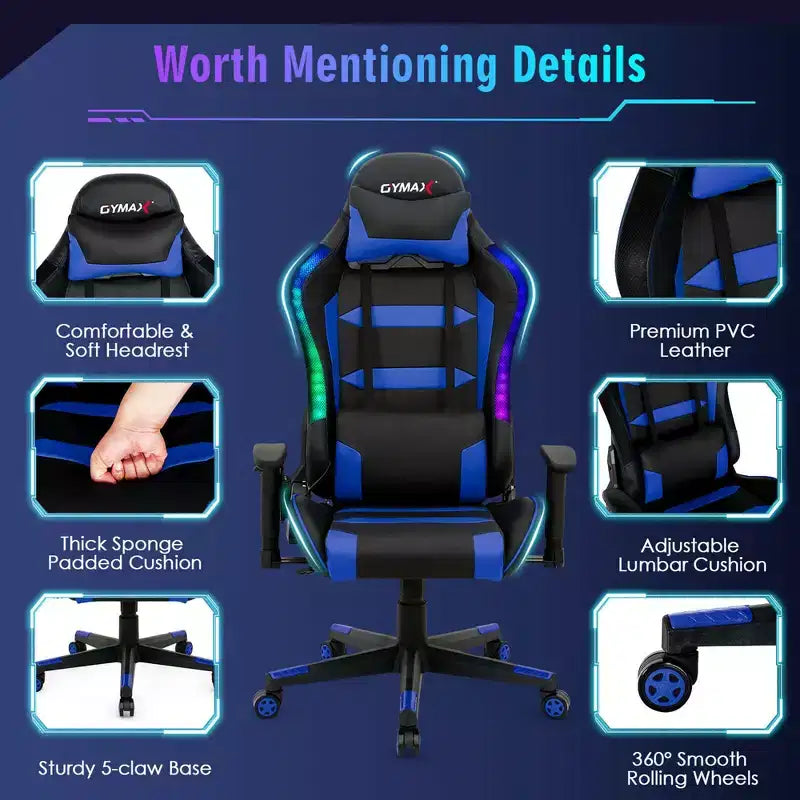 Sedia da Gaming Ergonomica con Luci LED RGB e Telecomando