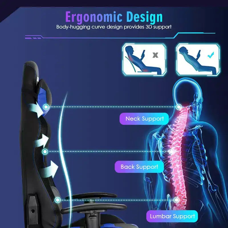 Sedia da Gaming Ergonomica con Luci LED RGB e Telecomando