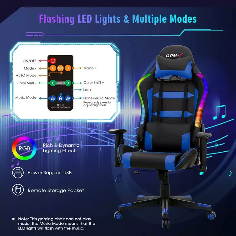 Sedia da Gaming Ergonomica con Luci LED RGB e Telecomando