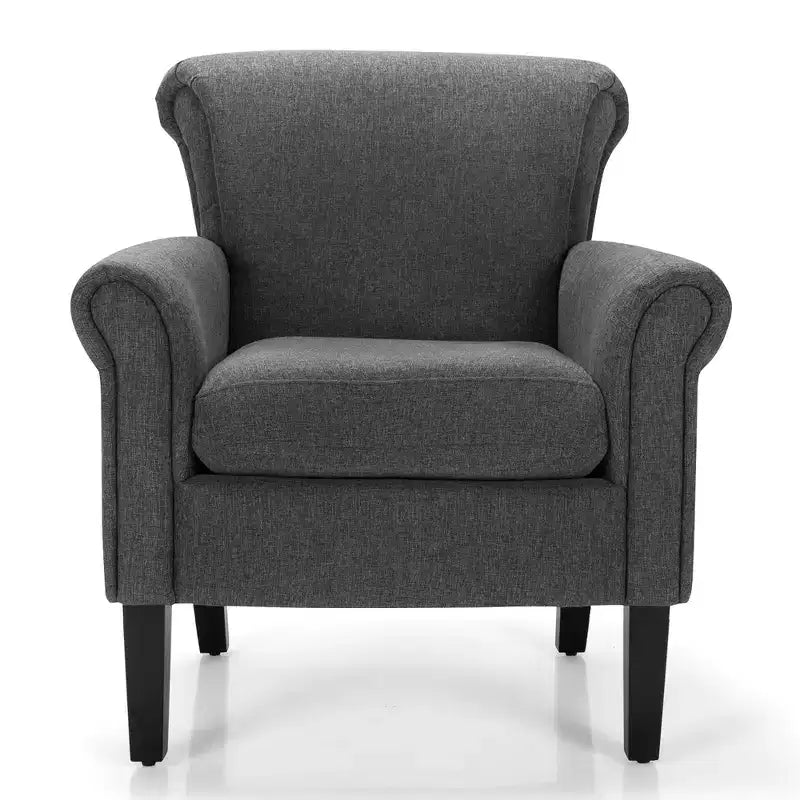 Sedia d'accento in tessuto imbottito con gambe in legno di caucciù