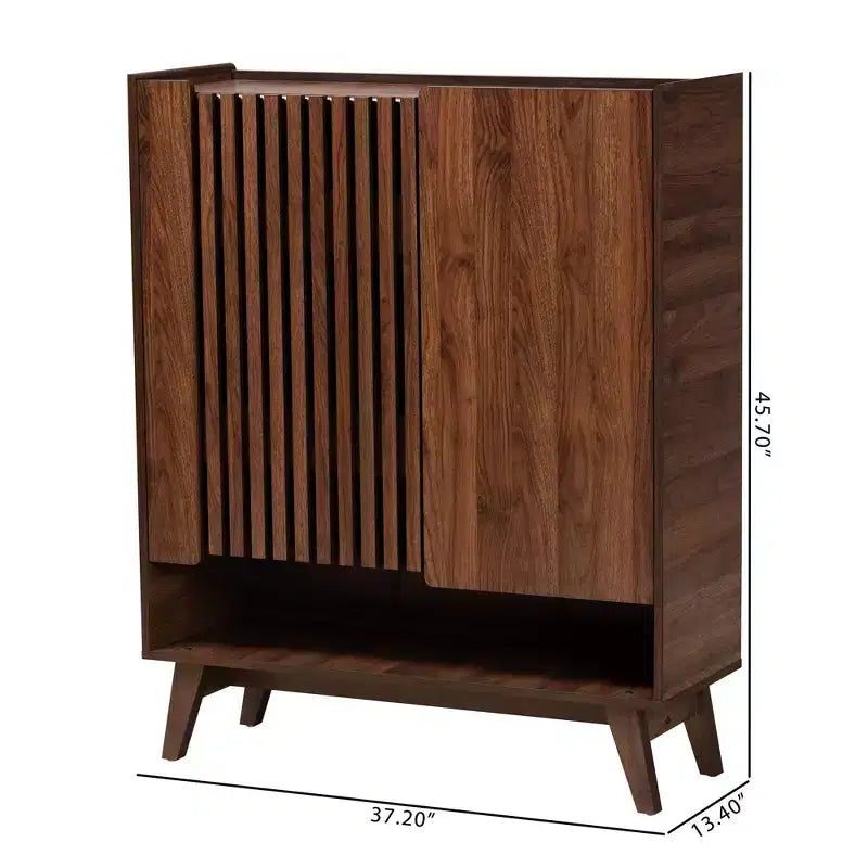 Scarpiera Mid-Century Modern con ante a doghe