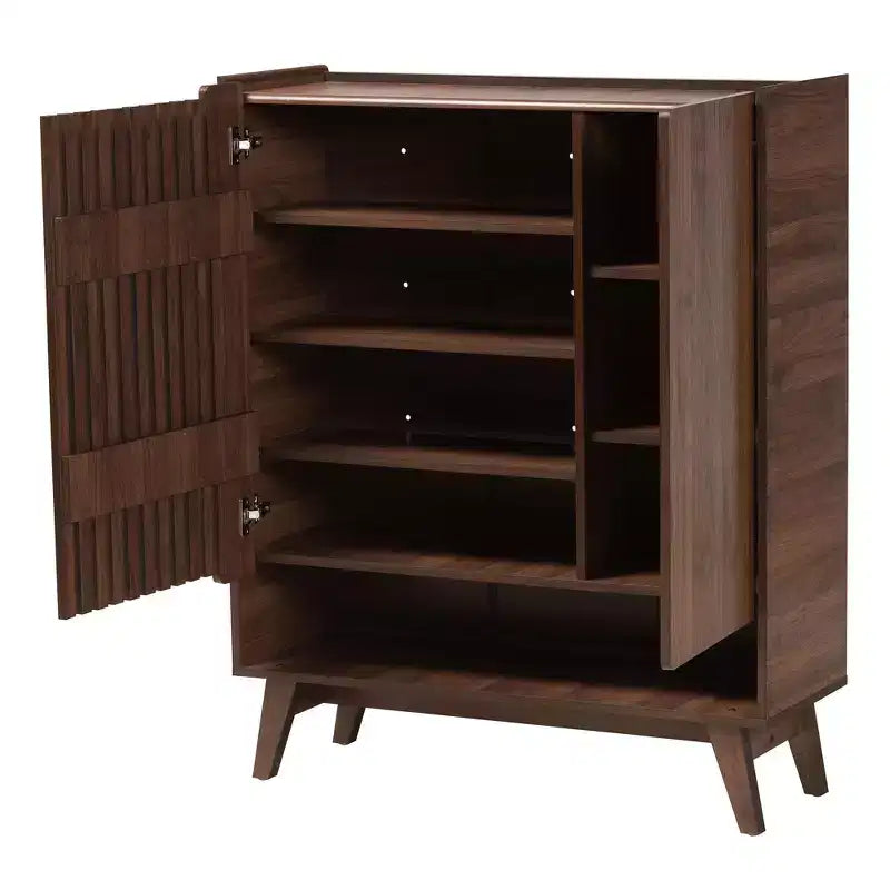 Scarpiera Mid-Century Modern con ante a doghe