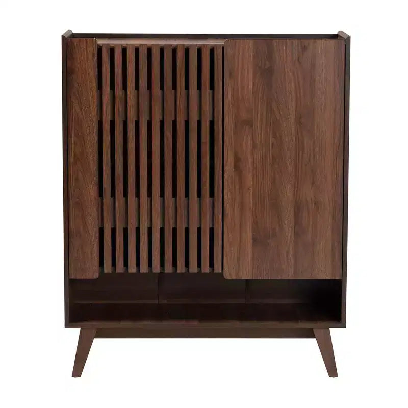 Scarpiera Mid-Century Modern con ante a doghe