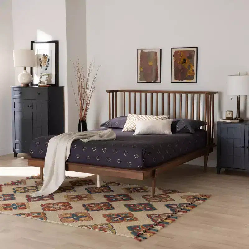 Baxton Studio Flint Mid-Century Modern Ash Walnut Finished Wood Platform Bed