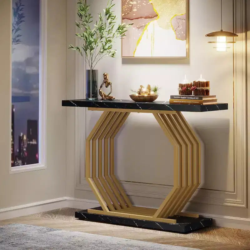 Consolle stretta da 99,99 cm con piano effetto marmo