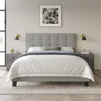 Letto a pannello con 2 comodini, grigio