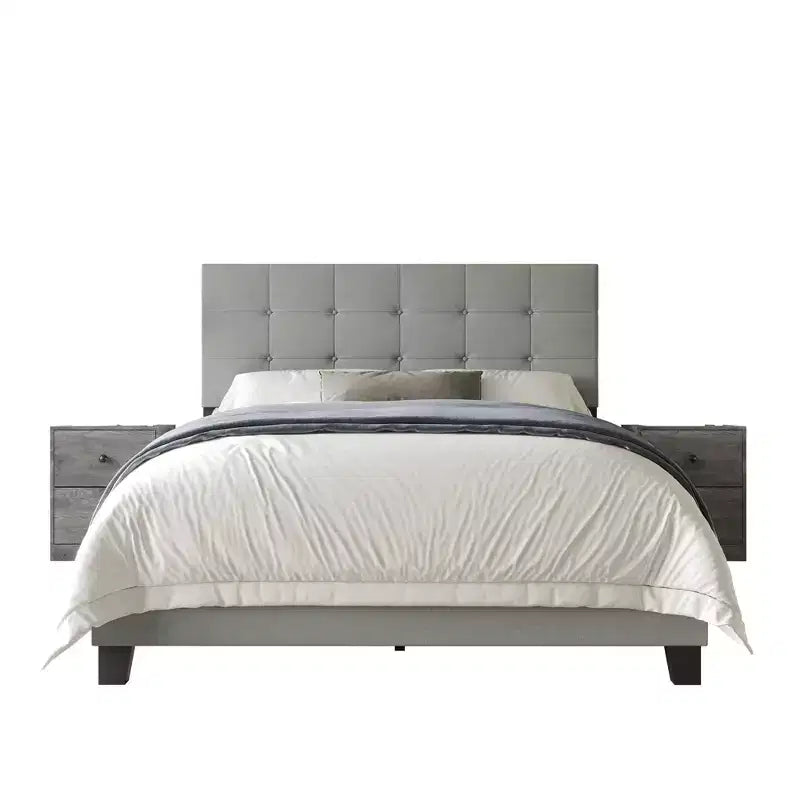 Letto a pannello con 2 comodini, grigio