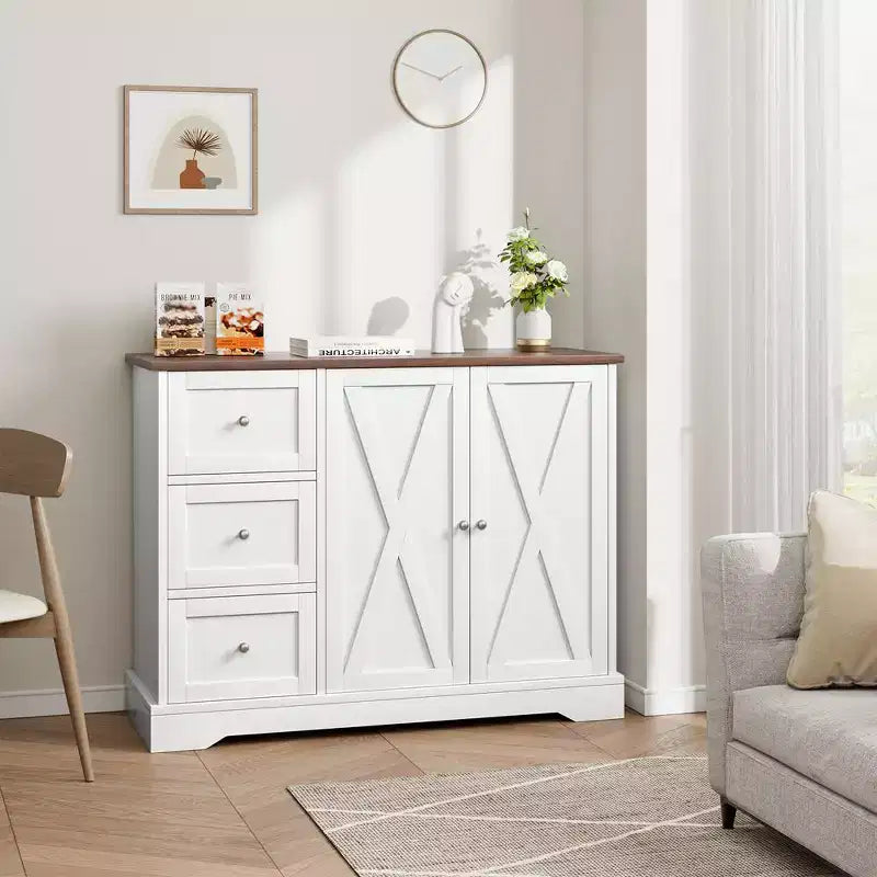 Credenza a buffet con contenitore, mobile bar per caffè con 3 cassetti, credenza per cucina, sala da pranzo, soggiorno, bianca