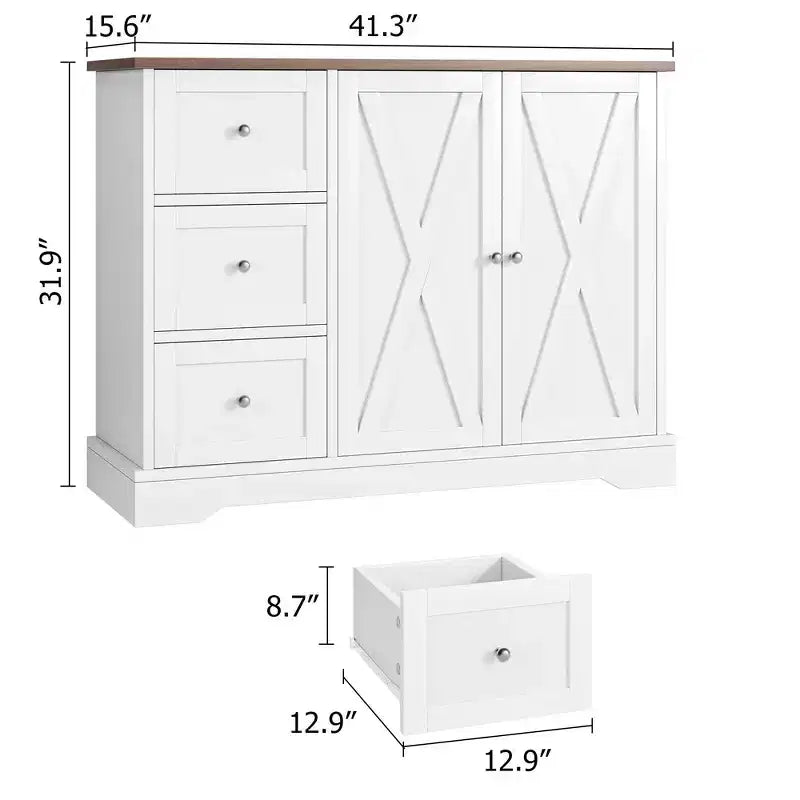 Credenza a buffet con contenitore, mobile bar per caffè con 3 cassetti, credenza per cucina, sala da pranzo, soggiorno, bianca