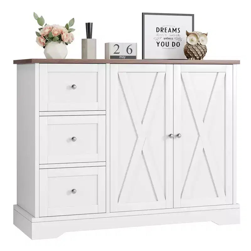 Credenza a buffet con contenitore, mobile bar per caffè con 3 cassetti, credenza per cucina, sala da pranzo, soggiorno, bianca