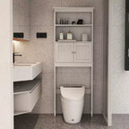 Mobiletto da bagno sopra il WC con 2 ripiani aperti e armadietto a due ante