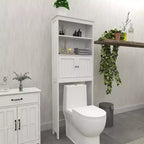 Mobiletto da bagno sopra il WC con 2 ripiani aperti e armadietto a due ante